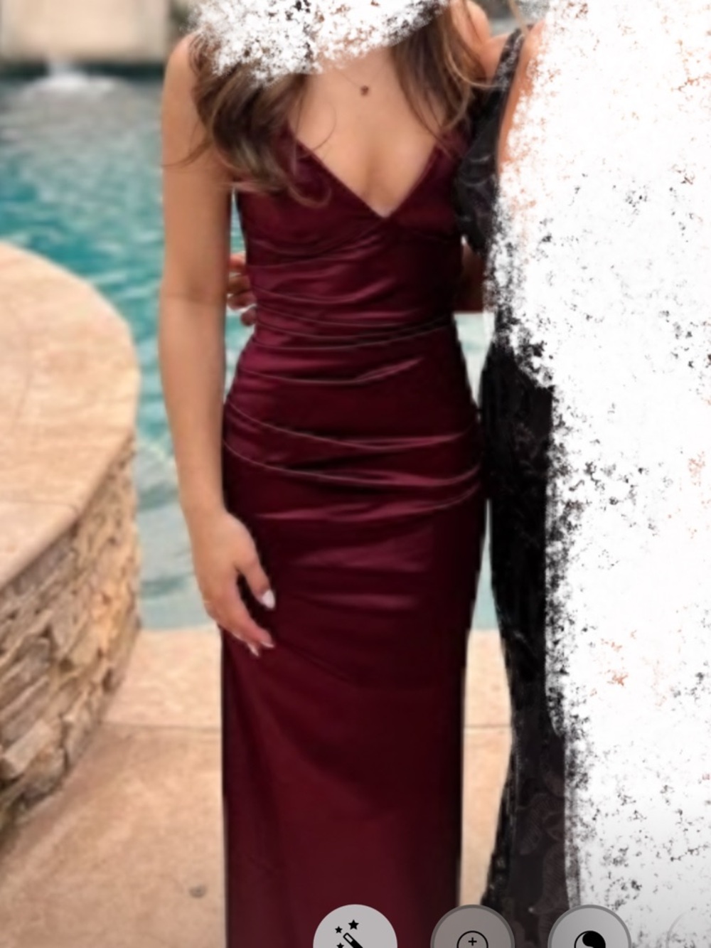 Jovani Burgundy Satin V-Neck Prom Gown